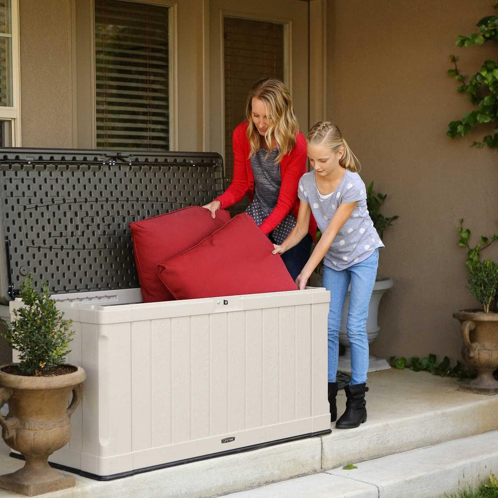 Tan and Brown Lockable 116 Gallon Plastic Deck Box
