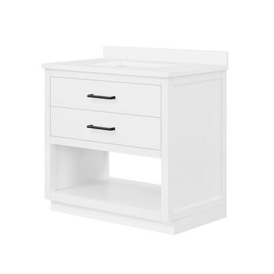 Rider 36 in. Bath Vanity in White with Engineered Stone Vanity Top in White with White Basin