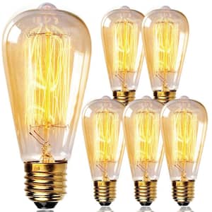 60-Watt Equivalent ST64 Vintage Style Edison Bulbs, Incandescent Dimmable E26 Filament Bulb, 2700K (6-Pack)