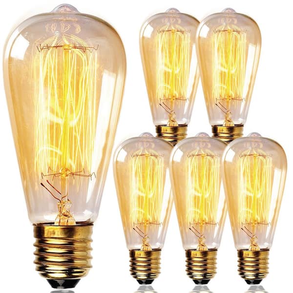 Newhouse Lighting 60-Watt Equivalent ST64 Edison Bulbs, Incandescent Dimmable Vintage Light Bulb E26 Standard Base, Warm White (6-Bulbs)