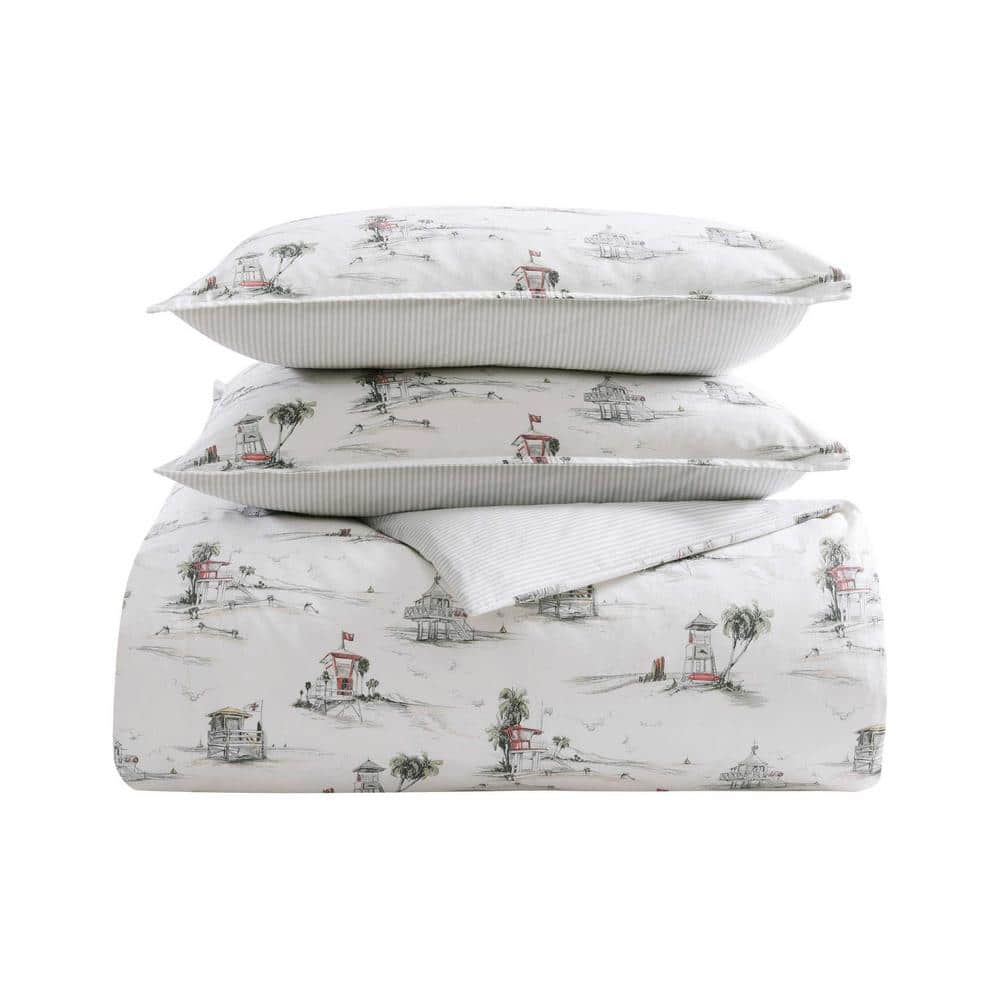 King Size Gray Cotton Coastal Duvet Cover Set