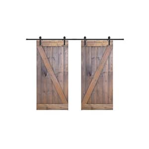 Z Series 60 in. x 84 in. Fully Set Up Brair Smoke Finished Pine Wood Sliding Barn Door with Hardware Kit