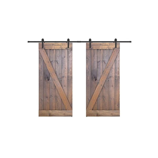 Dessliy Z Series 60 in. x 84 in. Fully Set Up Brair Smoke Finished Pine Wood Sliding Barn Door with Hardware Kit