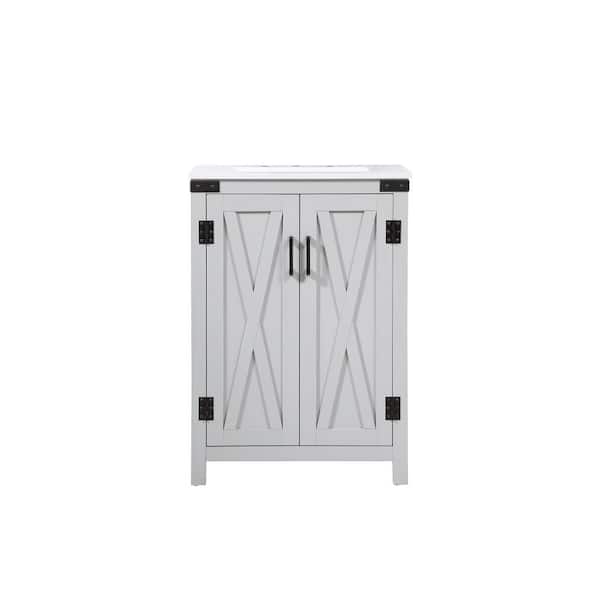 Unbranded Timeless Home 24 in. W x 19 in. D x 34 in. H Bath Vanity in Grey with Ivory White Engineered Stone Top