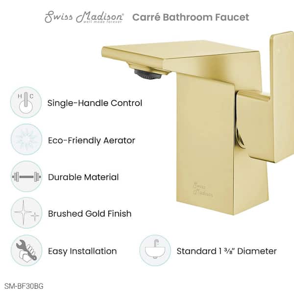 Carre Single-Handle Single-Hole Bathroom Faucet in Brushed Gold