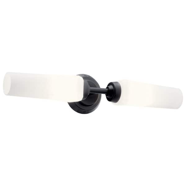 KICHLER Truby 20.75 in. 2-Light Black Contemporary Bathroom Vanity Light with Satin Etched Cased Opal Glass