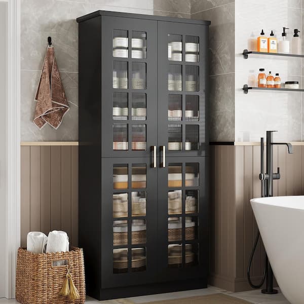 Alan Black 71 in. H Wood Storage Cabinet Doors 7-Adjustable Shelve, Kitchen Pantry Cabinet Living Room Bathroom