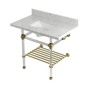 Templeton 36 in. Marble Console Sink with Acrylic Legs in Carrara Marble Brushed Brass