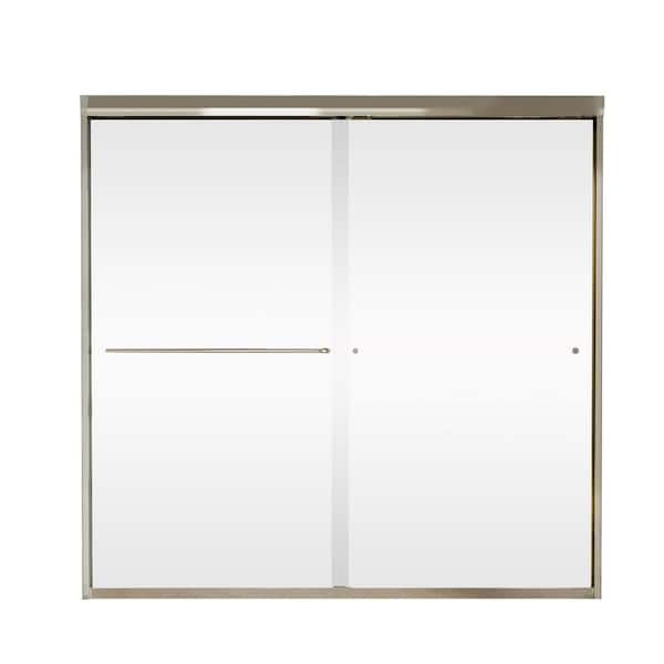 WELLFOR 60 in. W x 58 in. H Sliding Framed Tub Door in Brushed Nickel with 1/4 in. (6 mm) Clear Glass