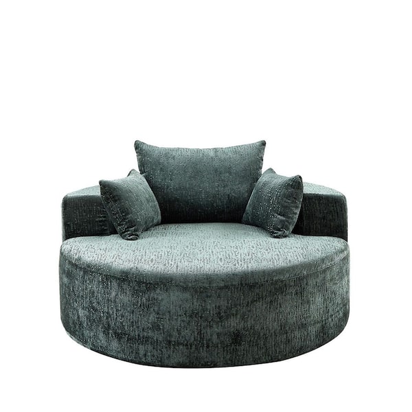 55 in. Wide Rounded Arm Chenille Round Single Sofa in Dark Green