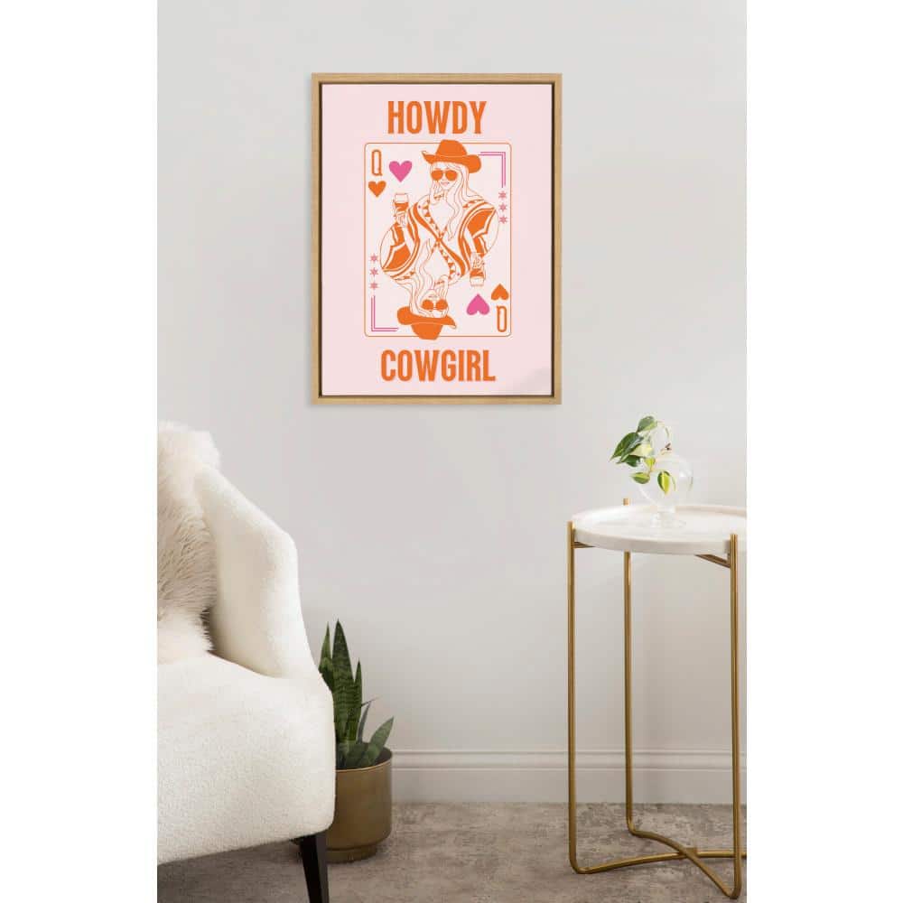 Kate & Laurel All Things Decor 18"x24" Sylvie Howdy Cowgirl Pink Orange Framed Canvas by Honey Island Studio Natural