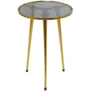 15 in. Gold Tripod Legs Large Round Glass End Accent Table with Shaded Glass Top