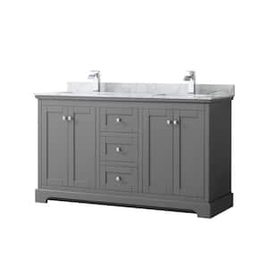 Avery 60 in. W x 22 in. D Bathroom Vanity in Dark Gray with Marble Vanity Top in White Carrara with White Basins