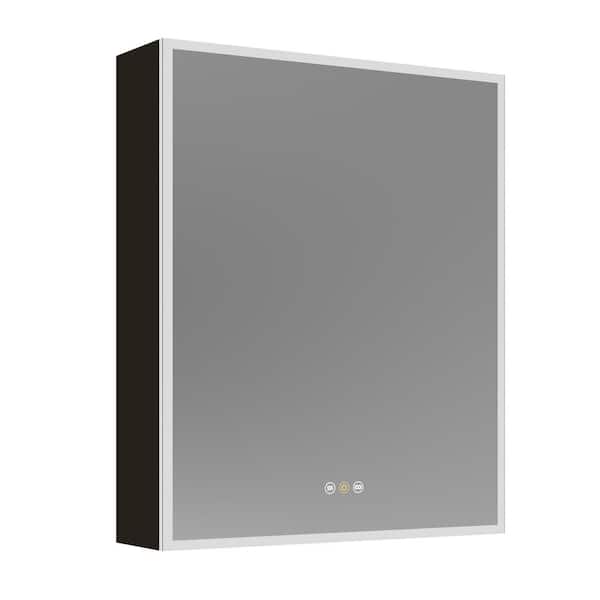 24 in. W x 30 in. H Rectangular Black LED Light Anti-fog Aluminum Surface Mount Medicine Cabinet with Mirror