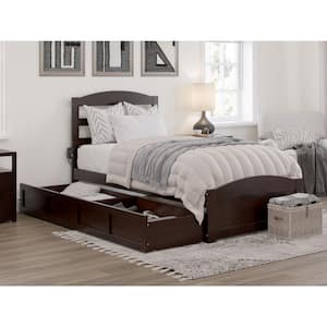 Warren, Solid Wood Platform Bed with Footboard and Storage Drawers (Set of 2), Twin, Espresso