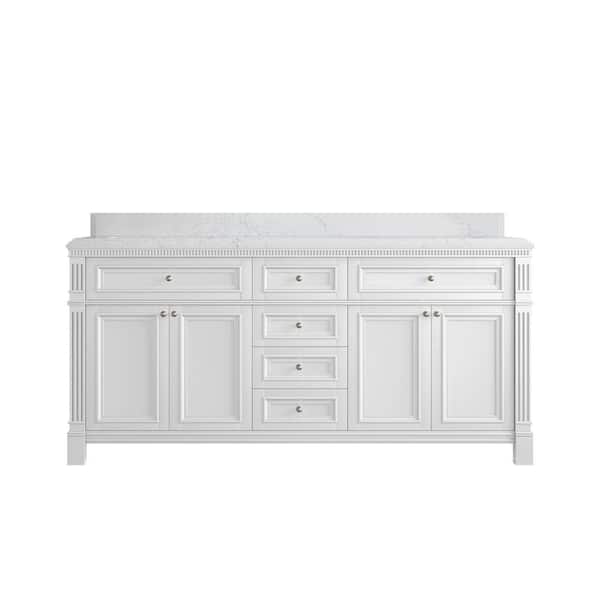 Willow Collections Paris 72 in. W x 22 in. D x 36 in. H Double Sink Bath Vanity in White with 1.5 in. Empira White qt. Top