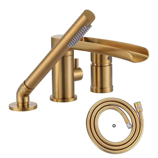 AVITAS Brass Single-Handle Roman Tub Faucet, Waterfall Deck Mounted Bathtub Faucet with Hand Shower in. Brushed Gold
