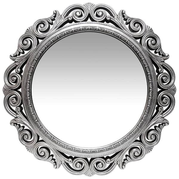 Infinity Instruments Antique Silver 22.5 in. W x 22.5 in. H Wall Mirror -  Round Victorian Silver Plastic Frame 20001AS-MR - The Home Depot