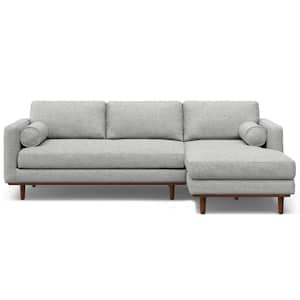 Morrison 102 in. Straight Arm Mid-Century Modern Woven-Blend Fabric L-Shaped Wide Sofa in. Mist Grey