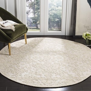 Martha Stewart Ivory 6 ft. x 6 ft. Floral High-Low Round Area Rug