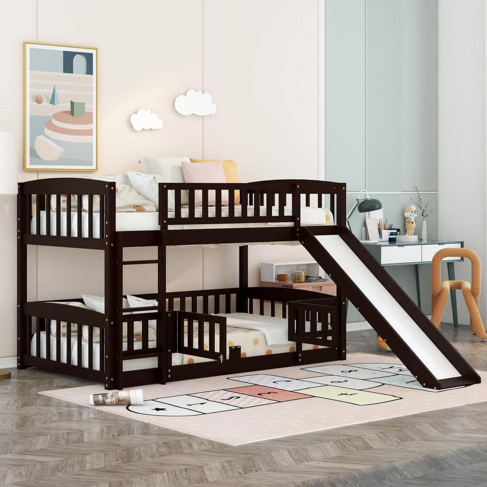 Harper & Bright Designs Espresso Twin Over Twin Wooden Low Bunk Bed ...