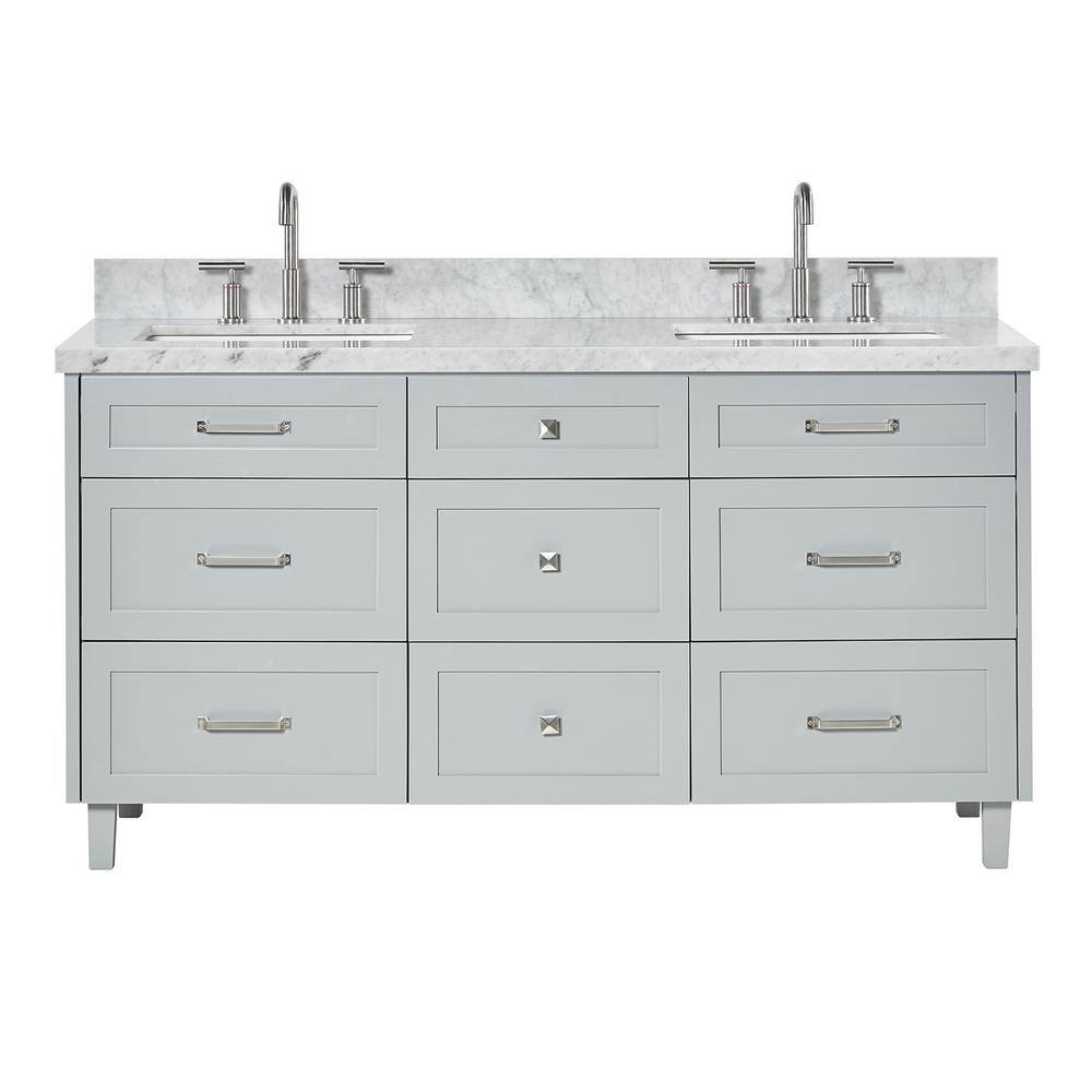 Monroe 67" Light Gray Wood Double Sink Vanity with Carrara Marble Top