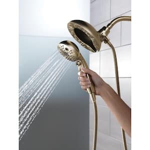 In2ition 2-in-1 5-Spray Patterns 6.88 in. Wall Mount Dual Shower Heads with H2Okinetic in Lumicoat Champagne Bronze