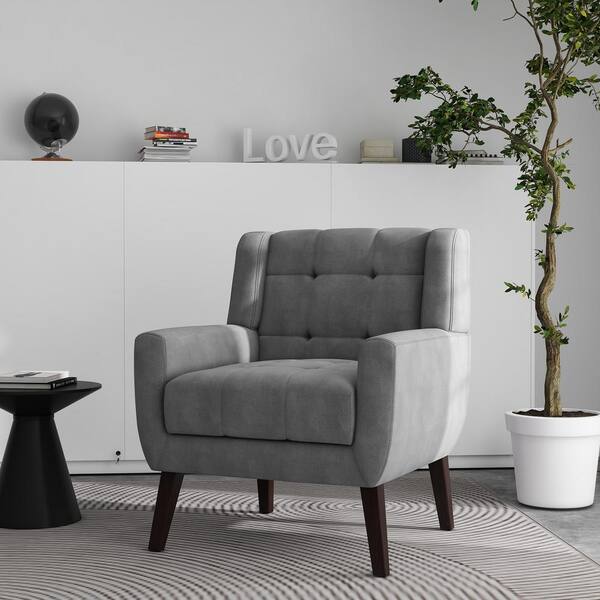 Gray Velvet Upholstered Arm Chair (Set of 1)