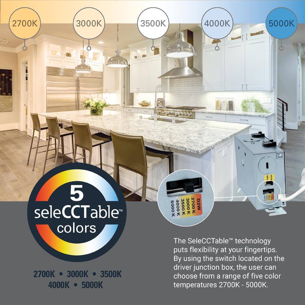 White Aluminum 6-Inch Adjustable LED Downlight with Selectable Color Temperatures