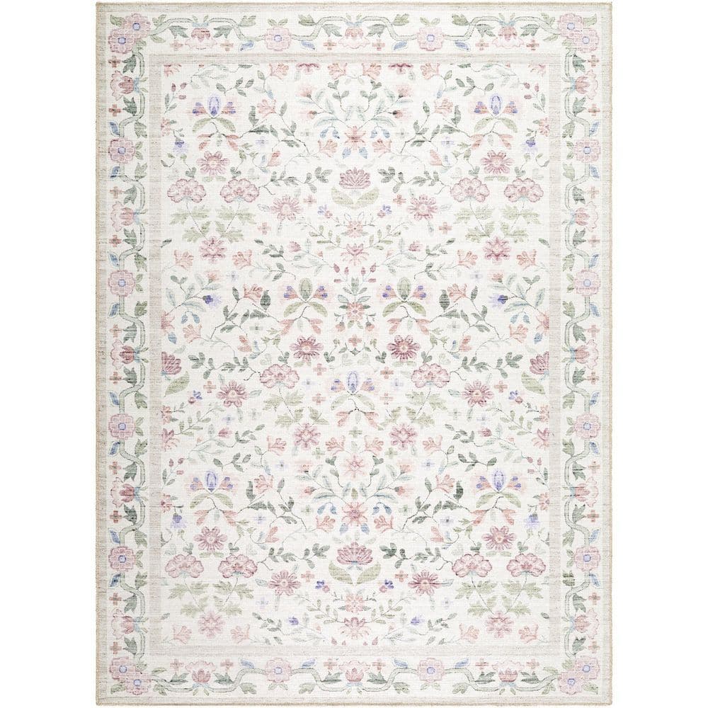 thistle pink modern floral 6 ft. 7 in. x 9 ft. area rug