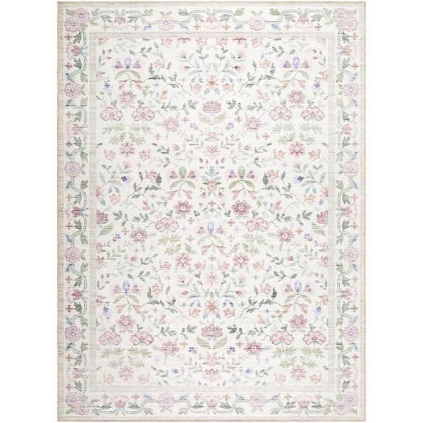 Thistle Pink Modern Floral 6 ft. 7 in. x 9 ft. Area Rug