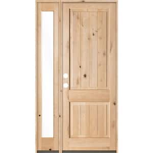 50 in. x 96 in. Rustic Knotty Alder Sq-Top VG Unfinished Right-Hand Inswing Prehung Front Door with Left Full Sidelite