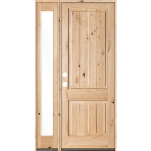Krosswood Doors 56 in. x 96 in. Rustic Alder Sq-Top VG Clear Low-E Unfinished Wood Right-Hand Prehung Front Door/Left Full Sidelite
