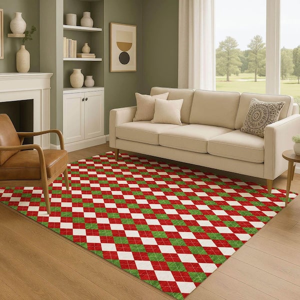 Mayfield Premium Machine Washable Abstract AMF1812 Red 10 ft. x 14 ft. Area Rug