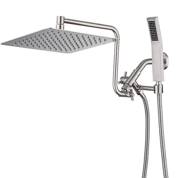 1-Spray 10 in. Wall Mount All Metal Dual Shower Head with Handheld Combo 2.5 GPM in Brushed Nickel