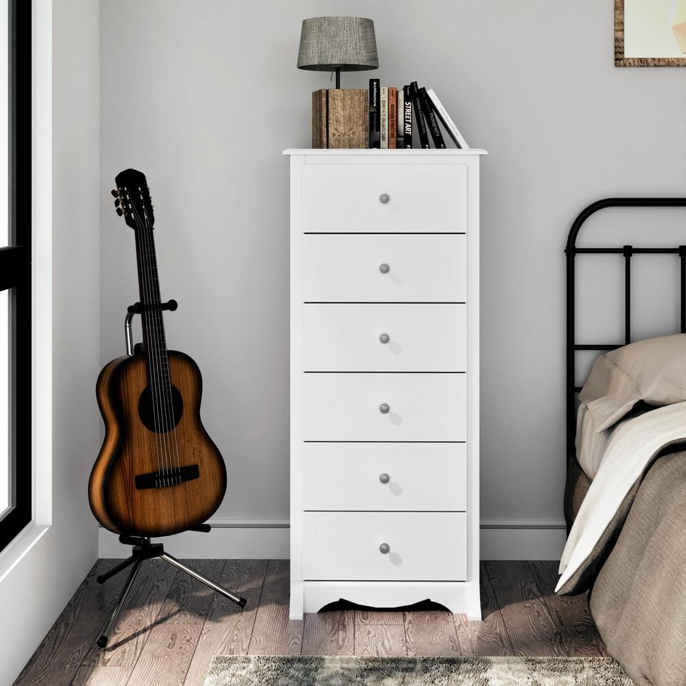 Monterey Tall 6-Drawer White Dresser with Scalloped Base