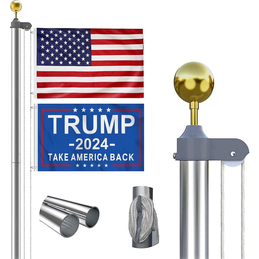 20 ft. Aluminum Flagpole with Two 3 ft. x 5 ft. U. S. Flags
