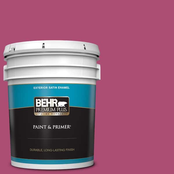 BEHR PREMIUM PLUS 5 gal. #100B-7 Hot Pink Satin Enamel Exterior Paint & Primer