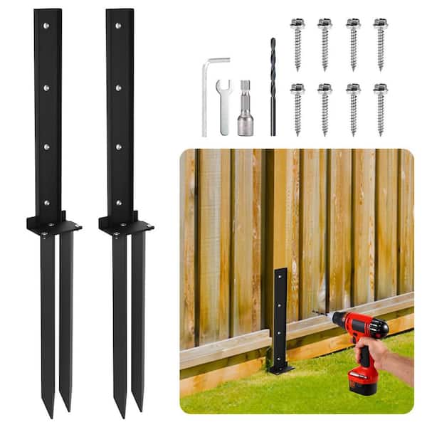 Angel Sar 15 in. Heavy-Duty Fence Post Anchor Repair Kit with Steel Ground Spike, Depth Inground Fence Post Stakes (2-Pack)