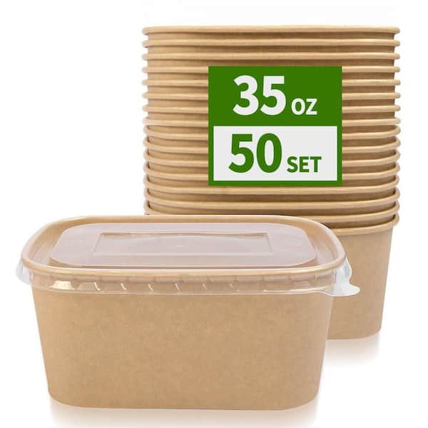 Anqtovp Kraft Paper Meal Prep Containers with Lids 50 Pack 35 oz Disposable Food Storage for Hot or Cold Takeout