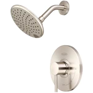 Motegi 1-Handle Wall Mount Shower Faucet Trim Kit in Brushed Nickel with 6 in. Rain Showerhead (Valve not Included)