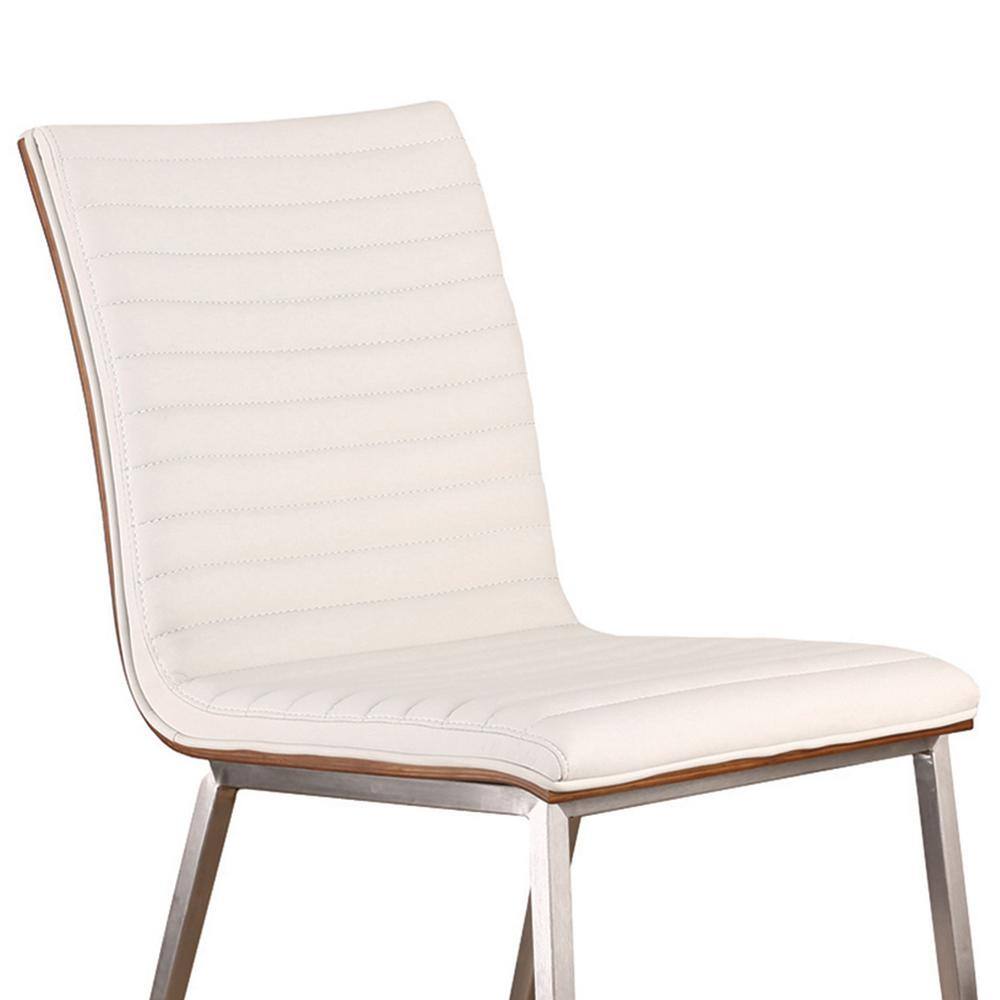 White Faux Leather and Stainless Steel Dining Chair Set