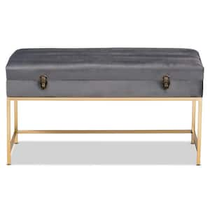 Aliana Grey and Gold Large Ottoman