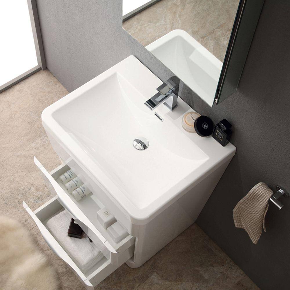 Milano 26" Glossy White MDF Vanity Set with Acrylic Sink and Medicine Cabinet
