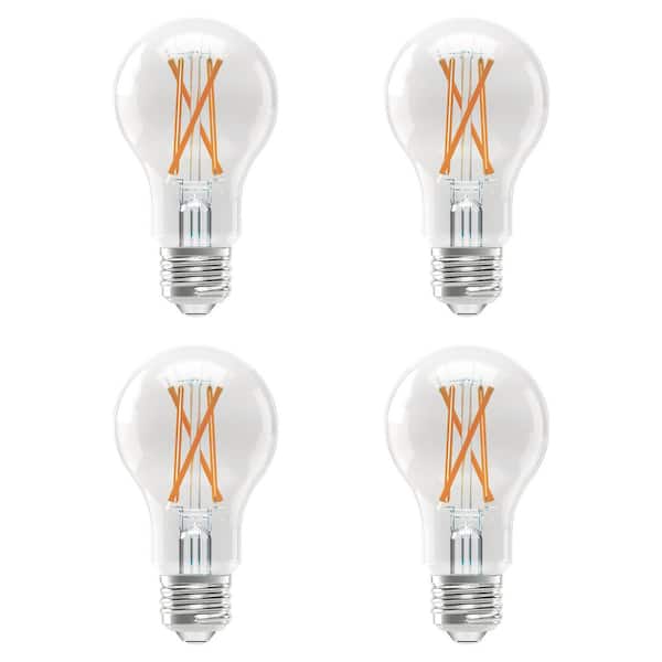 100-Watt Equivalent A-style A19 Dimmable CEC 90 CRI Clear Glass Filament E26 LED Light Bulb, Daylight 5000K (4-Pack)