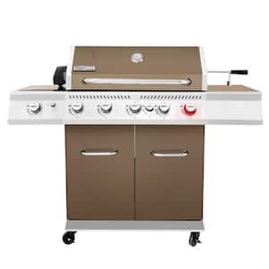 5-Burner Propane Gas Grill in Coffee with Rotisserie Kit