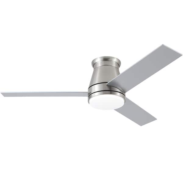 48 in. Nickel Blade ABS Flush Mount Standard Ceiling Fan with 3-Color Dimmable LED