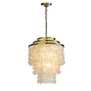 18 in.3-Light Farmhouse Antique Gold Tiered Chandelier Coastal Pendant Ceiling lighting With Natural Capiz Shell