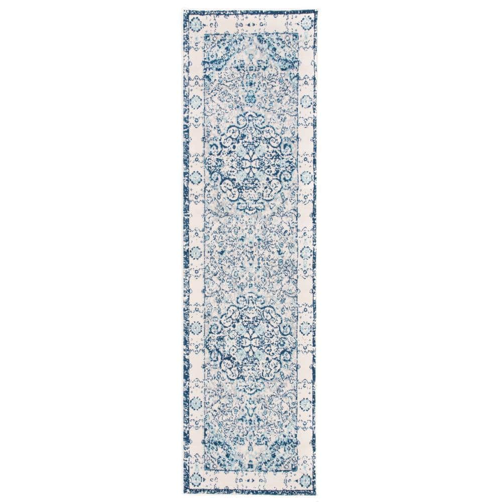 Blue Synthetic Reversible Medallion Runner Rug