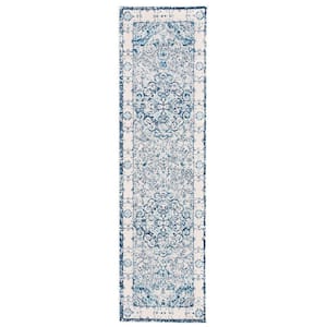 Traditional Distressed Medallion Runner Rug 2' x 7' Blue